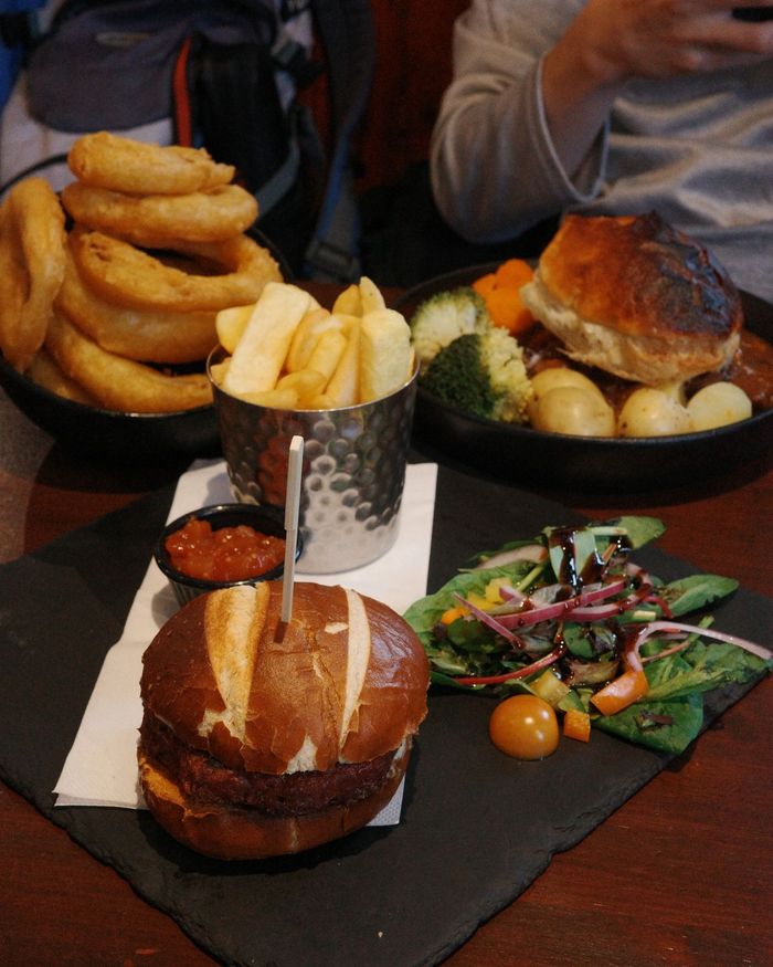 Burgers and onion rings, Aviemore