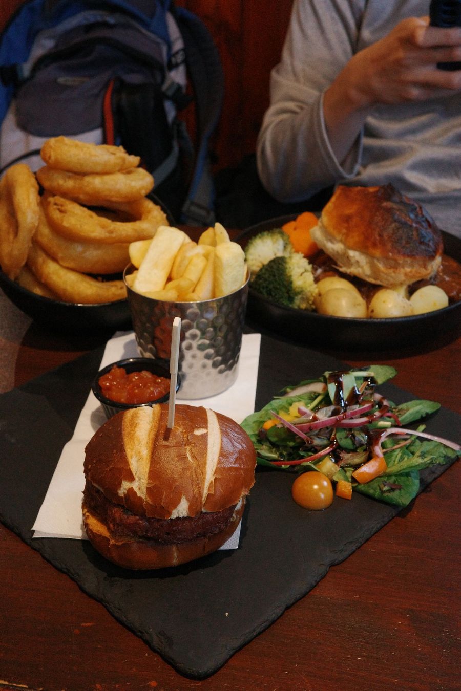 Burgers and onion rings, Aviemore