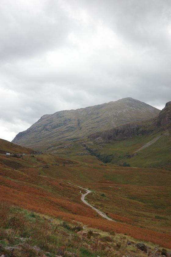 Glencoe: Winding trail beneath Highland slope