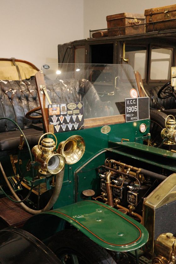 Grampian Transport Museum, Alford: Brass lamps on vintage green car