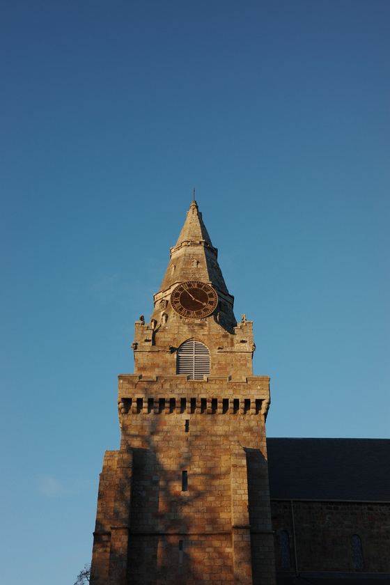University of Aberdeen: Historic tower catching warm sunlight