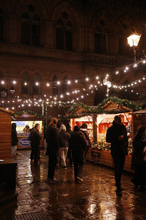 Chester: Christmas stalls beneath warm string lights
