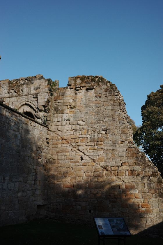 Culross: Abbey ruins against blue sky