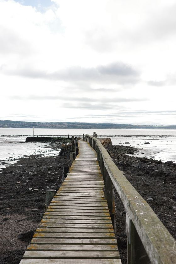 Culross: Wooden pier leading into estuary