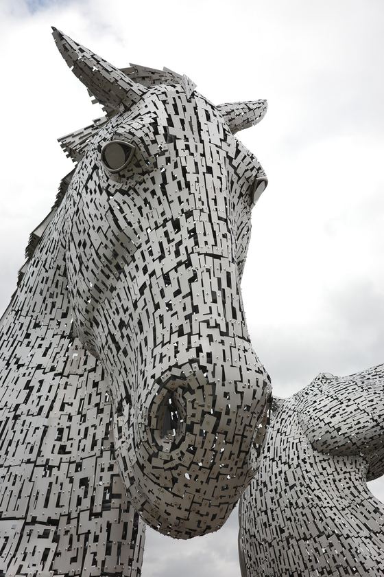 Falkirk: Close view of a Kelpies sculpture