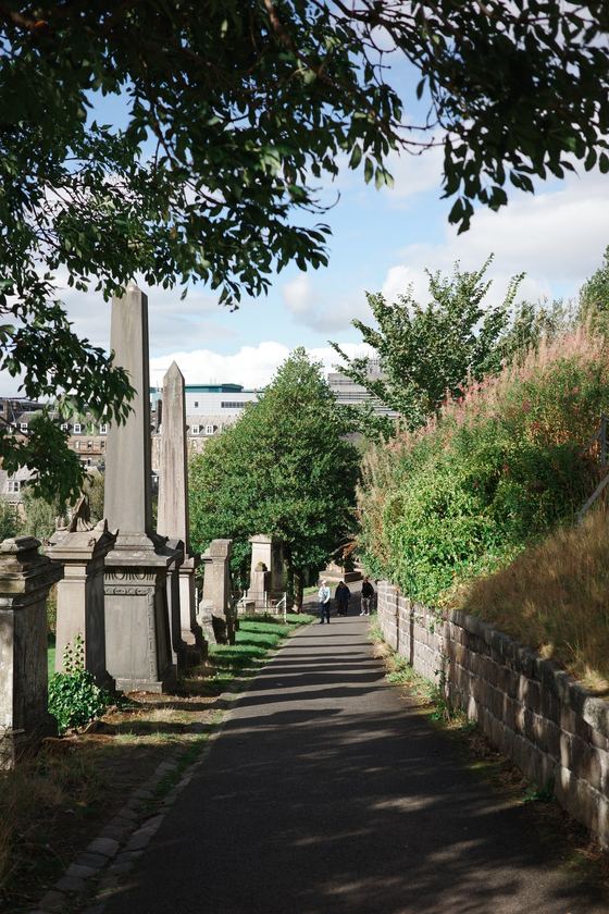 Necropolis: Tree lined path between memorials