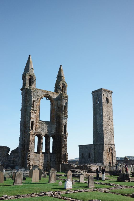 Cathedral and Castle: Cathedral facade and tower beyond graves