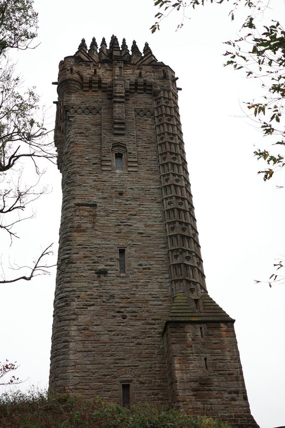 Wallace Monument: Full tower framed by trees
