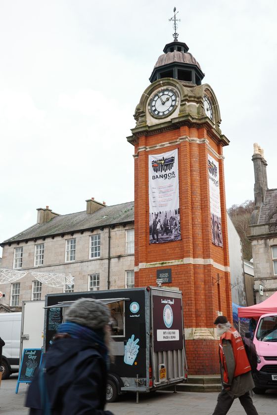 Snowdonia and Llanfairpwll: Orange clock tower on town street